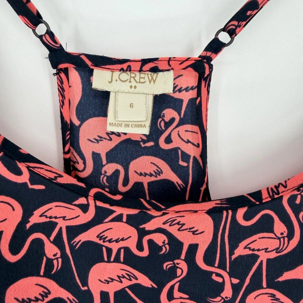 J Crew Flamingo Print Cami Top Tropical Preppy Retro Resort‎ Tank Size 6 Coral